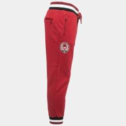 Pre Owned Dolce & Gabbana Red Logo Print Cotton Knit Joggers L