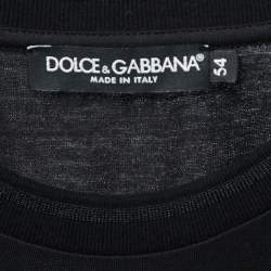 Pre Owned Dolce & Gabbana Black Embroidered Cotton Crew Neck T-shirt 2XL