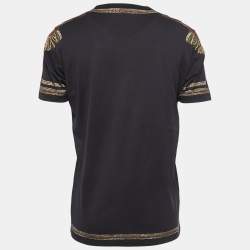 Pre Owned Dolce & Gabbana Black Military Print Cotton Crew Neck Half Sleeve T-Shirt XL