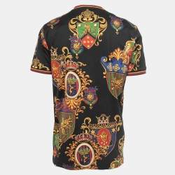 Pre Owned Dolce & Gabbana Black/Multicolor Printed Cotton Crew Neck T-Shirt 2XL