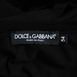Pre Owned Dolce & Gabbana Black Cotton Logo Patch Crew Neck Half Sleeve T-Shirt XXL