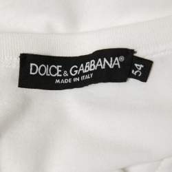 Pre Owned Dolce & Gabbana White Cotton Logo Plaque Detail Crew Neck T-Shirt XXL