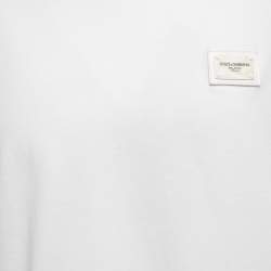 Pre Owned Dolce & Gabbana White Cotton Logo Plaque Detail Crew Neck T-Shirt XXL