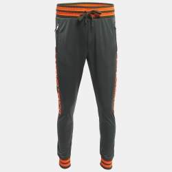 Pre Owned Dolce & Gabbana Dark Green Synthetic Contrast Logo Detail Sweatpants S