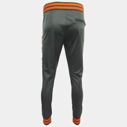 Pre Owned Dolce & Gabbana Dark Green Synthetic Contrast Logo Detail Sweatpants S
