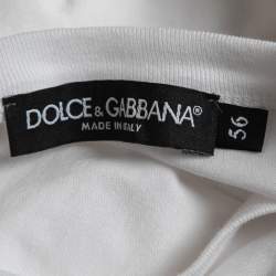 Pre Owned Dolce & Gabbana White Cotton Logo Plaque Detail Crew Neck T-Shirt 3XL
