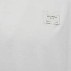 Pre Owned Dolce & Gabbana White Cotton Logo Patch Crew Neck Half Sleeve T-Shirt XXL