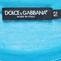 Pre Owned Dolce & Gabbana Blue Cotton Logo Patch Crew Neck Half Sleeve T-Shirt XL