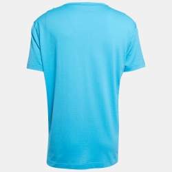 Pre Owned Dolce & Gabbana Blue Cotton Logo Patch Crew Neck Half Sleeve T-Shirt XL