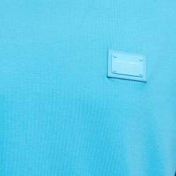 Pre Owned Dolce & Gabbana Blue Cotton Logo Patch Crew Neck Half Sleeve T-Shirt XL