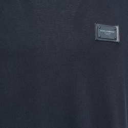 Pre Owned Dolce & Gabbana Navy Blue Cotton Logo Patch Crew Neck Half Sleeve T-Shirt XXL