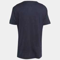 Pre Owned Dolce & Gabbana Navy Blue Cotton Logo Patch Crew Neck Half Sleeve T-Shirt XXL