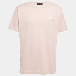 Pre Owned Dolce & Gabbana Pink Cotton Logo Patch Crew Neck Half Sleeve T-Shirt 4XL