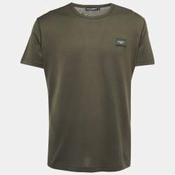 Pre Owned Dolce & Gabbana Military Green Cotton Logo Patch Crew Neck Half Sleeve T-Shirt XXL