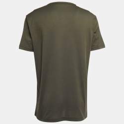 Pre Owned Dolce & Gabbana Military Green Cotton Logo Patch Crew Neck Half Sleeve T-Shirt XXL