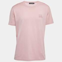 Pre Owned Dolce & Gabbana Pink Cotton Logo Patch Crew Neck Half Sleeve T-Shirt XXL