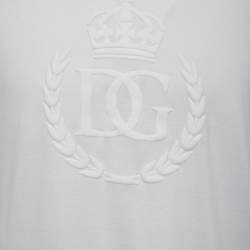 Pre Owned Dolce & Gabbana White Cotton Logo Patch Crew Neck Half Sleeve T-Shirt XL