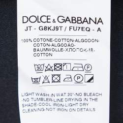 Pre Owned Dolce & Gabbana Navy Blue Logo Patch Cotton Crew Neck Half Sleeve T-Shirt XXL