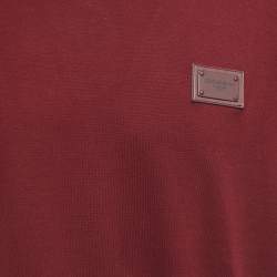 Dolce & Gabbana Burgundy Logo Patch Cotton Crew Neck Half Sleeve T-Shirt XXL