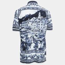 Pre Owned Dolce & Gabbana Blue Print Cotton Pique Polo T-Shirt XL