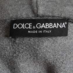 Pre Owned Dolce & Gabbana Grey Cotton Crest Detail Hoodie L
