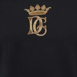 Pre Owned Dolce & Gabbana Black Cotton DG Crown Embroidered Fitted T-Shirt XL