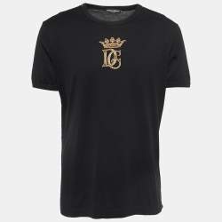 Pre Owned Dolce & Gabbana Black Cotton DG Crown Embroidered Fitted T-Shirt XL