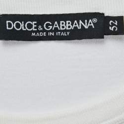 Pre Owned Dolce & Gabbana White Cotton DG Crown Embroidered Fitted T-Shirt XL