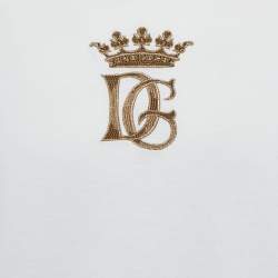 Pre Owned Dolce & Gabbana White Cotton DG Crown Embroidered Fitted T-Shirt XL