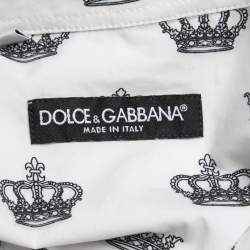 Pre Owned Dolce & Gabbana White Crown Print Cotton Long Sleeve Shirt L