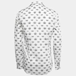 Pre Owned Dolce & Gabbana White Crown Print Cotton Long Sleeve Shirt L