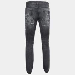 Pre Owned Dolce & Gabbana Grey Embroidered Denim 16 Classic Fit Jeans L/Waist 36"