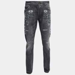 Dolce & Gabbana Grey Embroidered Denim 16 Classic Fit Jeans L