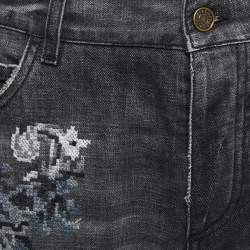 Pre Owned Dolce & Gabbana Grey Embroidered Denim 16 Classic Fit Jeans L/Waist 36"