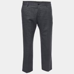 Pre Owned Dolce & Gabbana Dark Grey Checked Wool Tailored Trousers XL