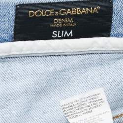 Pre Owned Dolce & Gabbana Blue Denim Distressed Slim Fit Jeans M/ Waist 35"