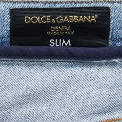 Pre Owned Dolce & Gabbana Blue Denim Distressed Slim Fit Jeans L/ Waist 35"
