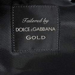 Pre Owned Dolce & Gabbana Black Jacquard Virgin Wool Gold 3 Piece Suit L
