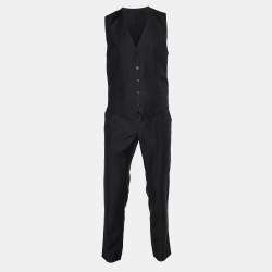 Pre Owned Dolce & Gabbana Black Jacquard Virgin Wool Gold 3 Piece Suit L