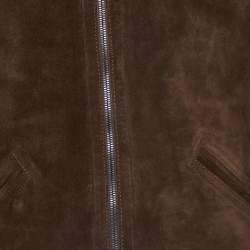 Pre Owned Dolce & Gabbana Brown Suede Knit Trim Zip Front Jacket L