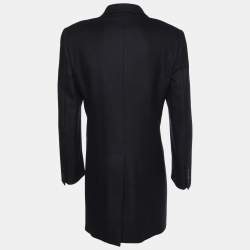 Pre Owned Dolce & Gabbana Black Jacquard Wool & Cashmere Coat XL