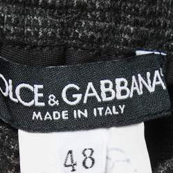 Pre Owned Dolce & Gabbana Grey Plaid Knit Drawstring Trousers M