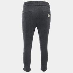 Pre Owned Dolce & Gabbana Grey Plaid Knit Drawstring Trousers M