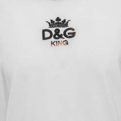 Pre Owned Dolce & Gabbana White Logo Embroidered Cotton Crew Neck Half Sleeve T-Shirt 3XL