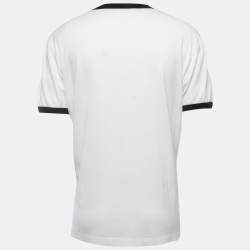 Pre Owned Dolce & Gabbana White Logo Embroidered Cotton Crew Neck Half Sleeve T-Shirt 3XL