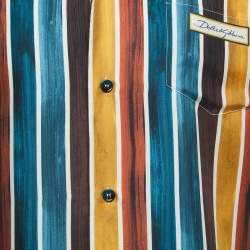 Pre Owned Dolce & Gabbana Multicolor Striped Silk Button Front Half Sleeve Shirt S