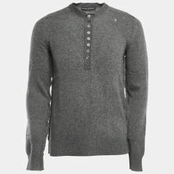 Pre Owned Dolce & Gabbana Grey Distressed Wool Buttoned Sweater L