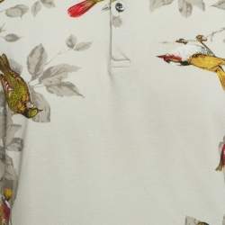 Pre Owned Dolce & Gabbana White Birds Print Cotton Pique Polo T-Shirt M