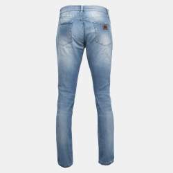 Pre Owned Dolce & Gabbana Blue Washed & Ripped Denim 16 Stretch Jeans M Waist 32"