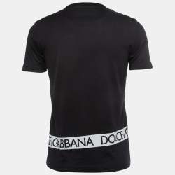 Pre Owned Dolce & Gabanna Black Logo Print Cotton Crew Neck Half Sleeve T-Shirt M